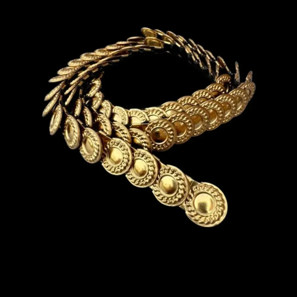VTG Gold Metal Coin Stretch Belt 80s 70s Disco Boho Gypsy